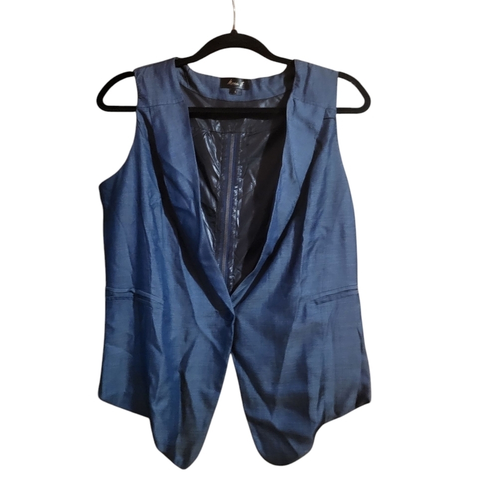 Mona-B Apparel Denim Blue Low-Hi Vest with Zipper Back Detail 100% Tencel Large
